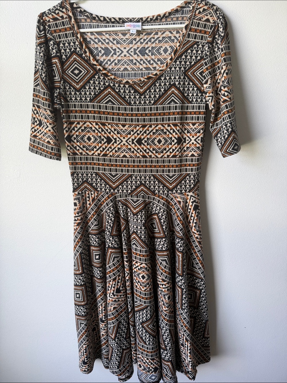 LuLaRoe Aztec Print Scoop-Neck Midi Dress - Black & Tan